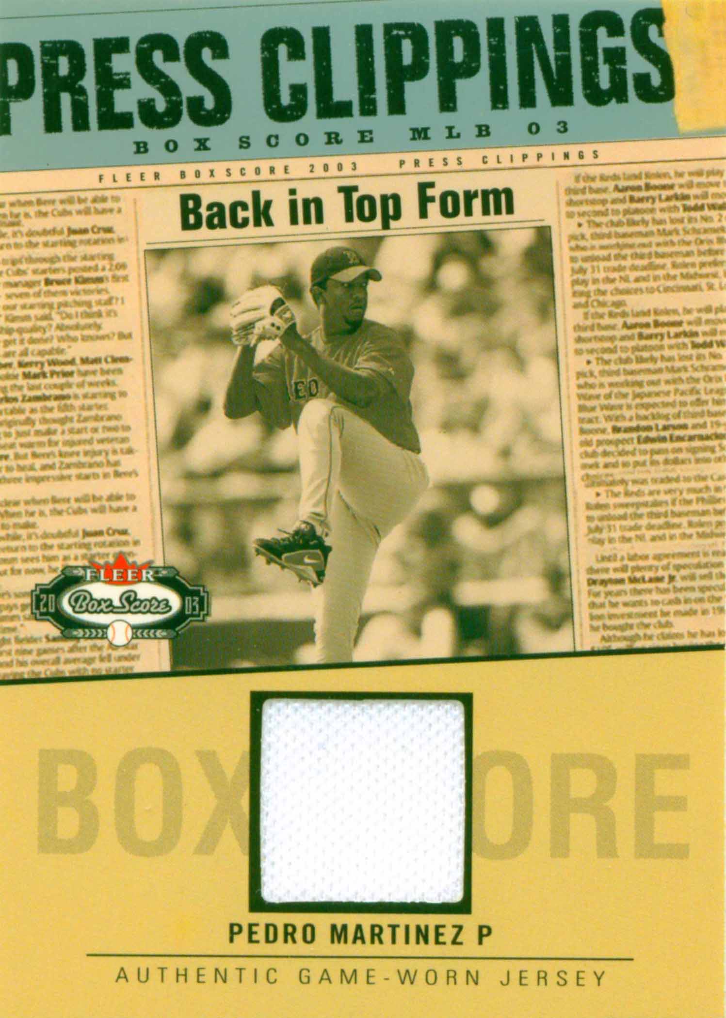 2003 Fleer Box Score Press Clippings Game Jersey