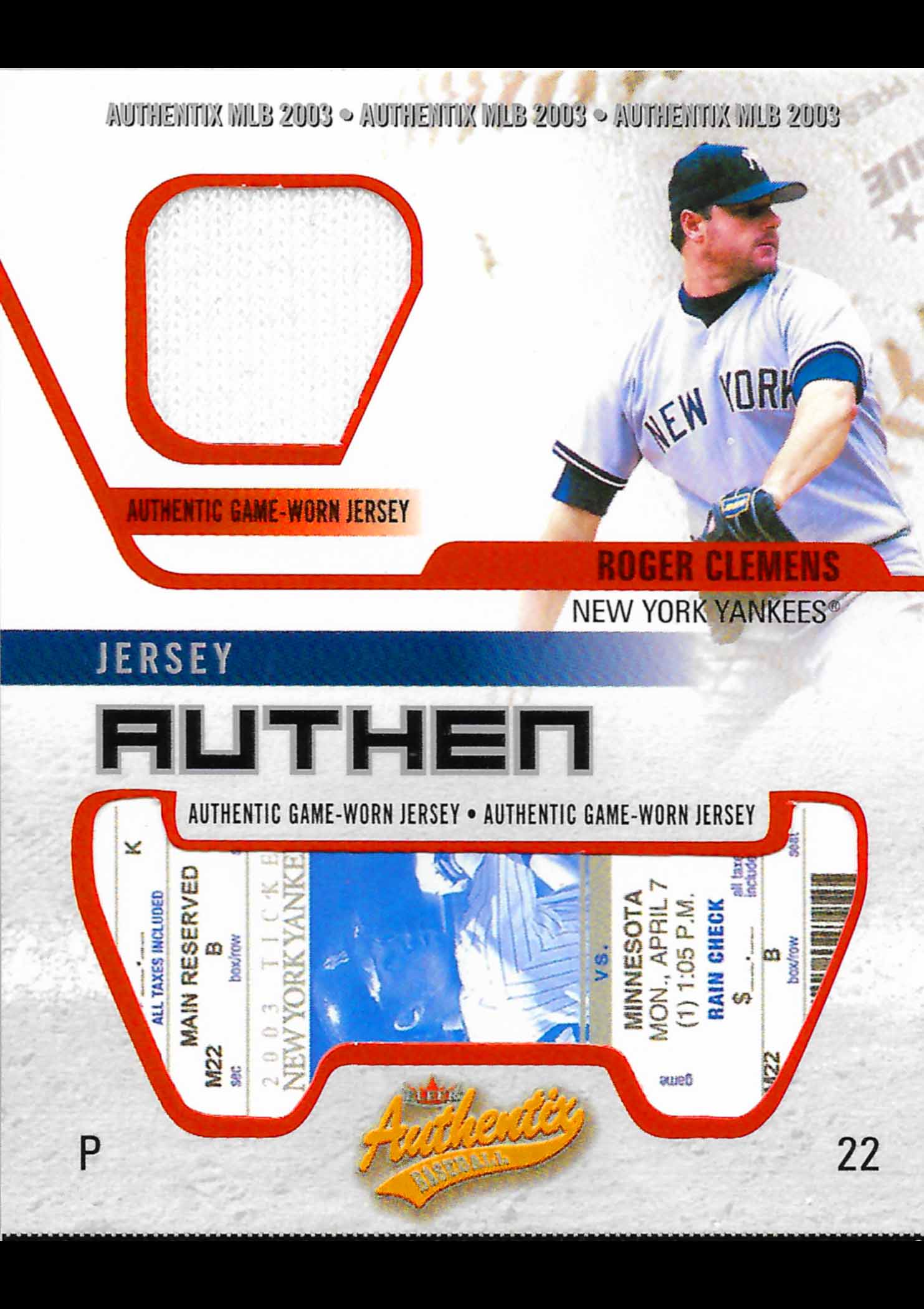 2003 Fleer Authentix Game Jersey